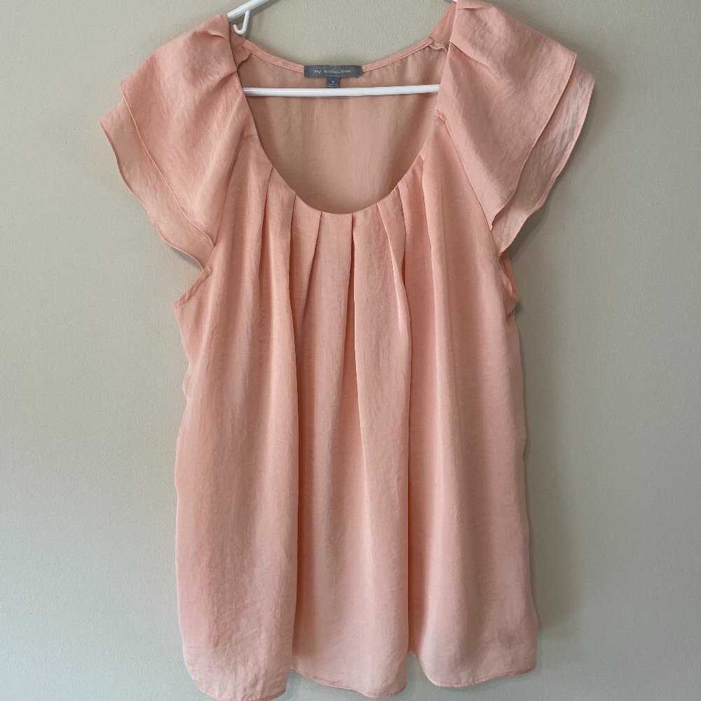 My Collection Women’s size XL Pink Sleeveless Double-Ruffle V-Neck Blouse Top